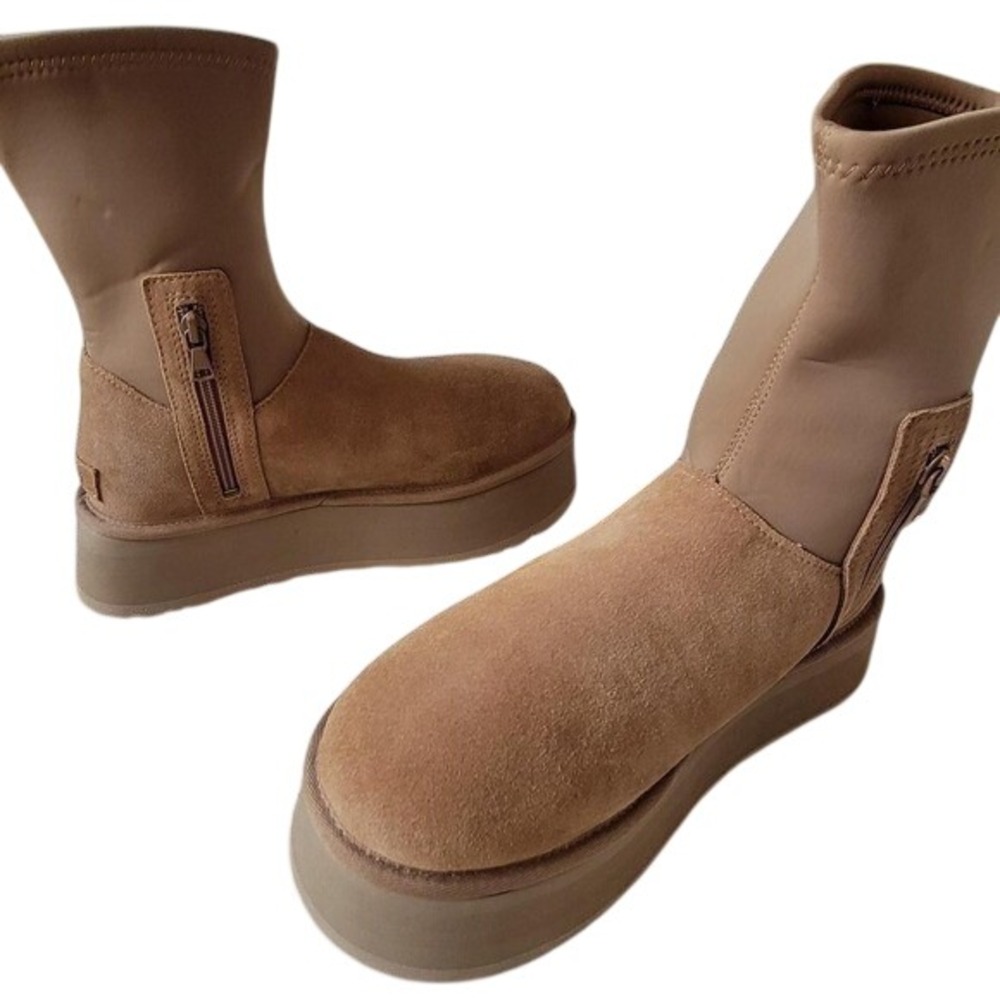 NWOB UGG Classic Dipper Platform Boots Chestnut Size‎ 10 Suede Neoprene Chunky
